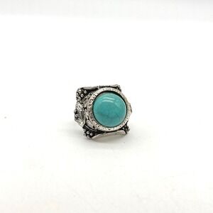 Silver Tone Faux Turquoise Gemstone Statement‎ Ring Adjustable Band